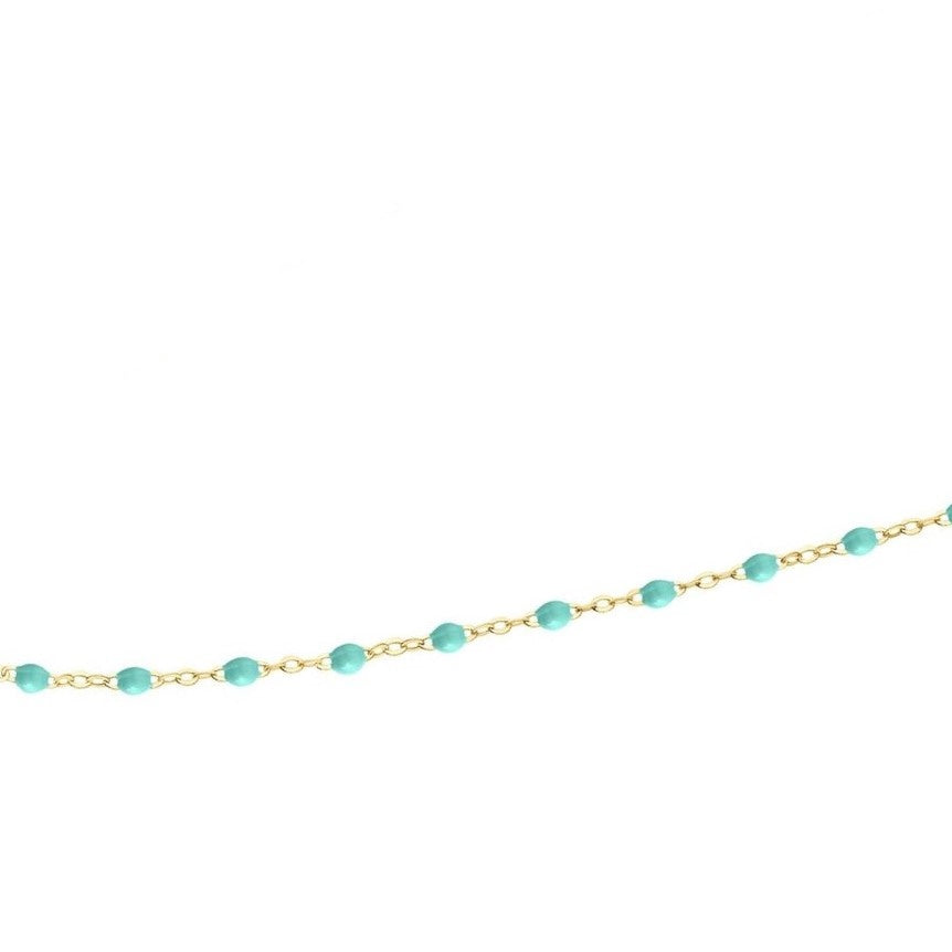 Chaîne de Cheville " Perles Résine Vert Lagon " Acier inoxydable 316L + bain d'or