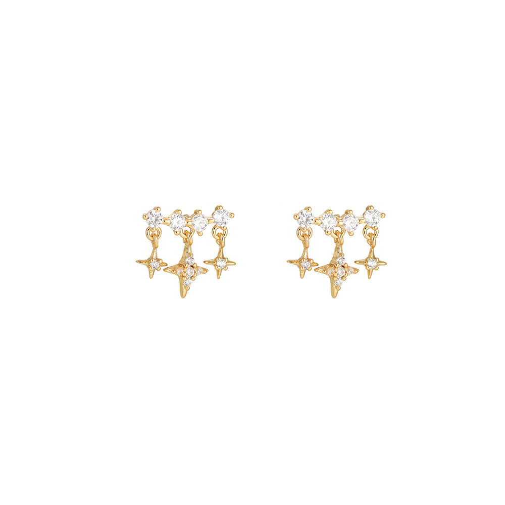 Boucles d'oreilles " Barrette zircons & étoiles " Plaqué Or