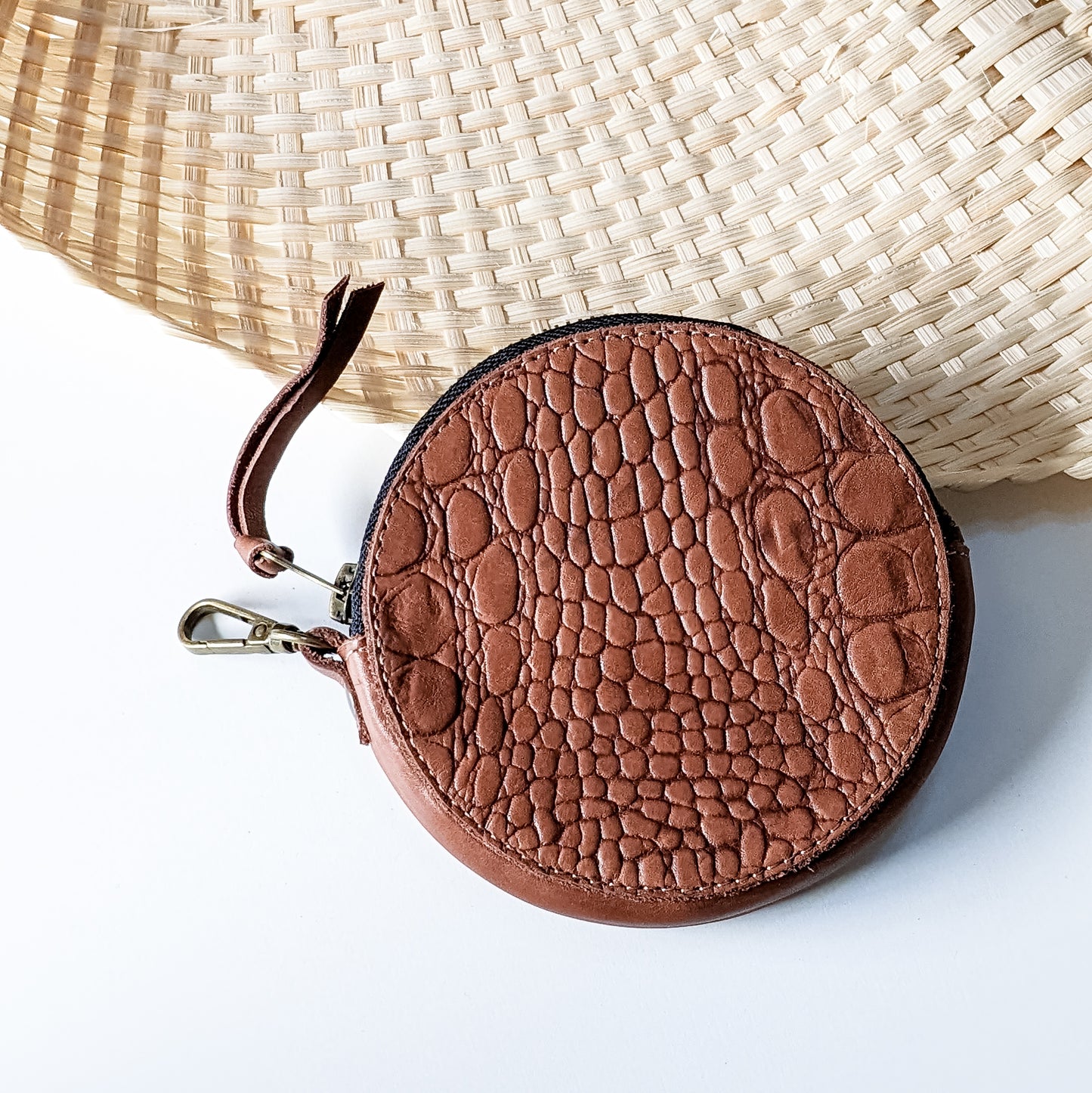 Porte Monnaie Maluan " Rond Cuir Croco Marron "