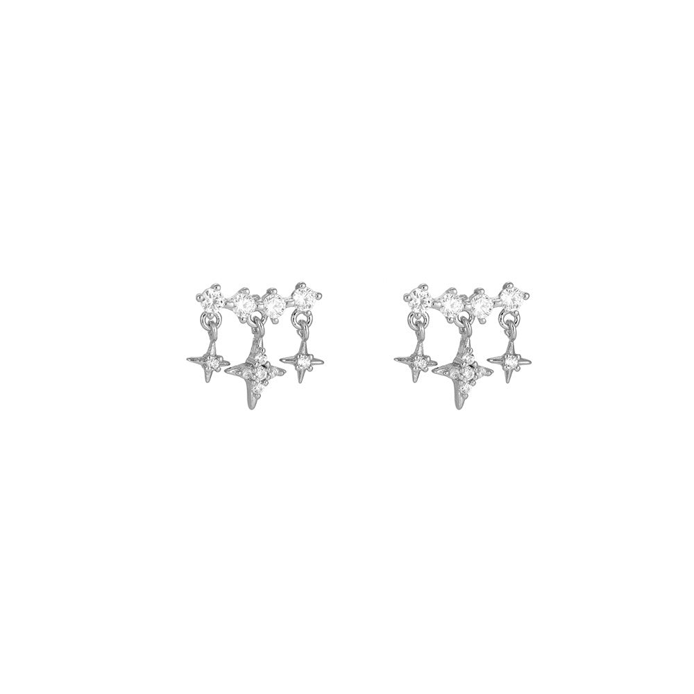 Boucles d'oreilles " Barrette zircons & étoiles " Plaqué Argent