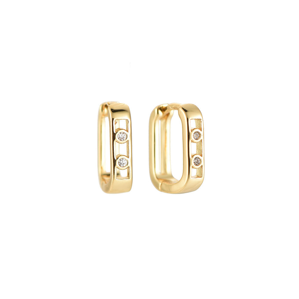 Boucles d'oreilles " Mini-créoles Rectangle Zircons " Plaqué Or