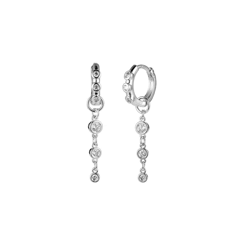 Boucles d'oreilles " Mini-créoles Triple zircons " Plaqué Argent