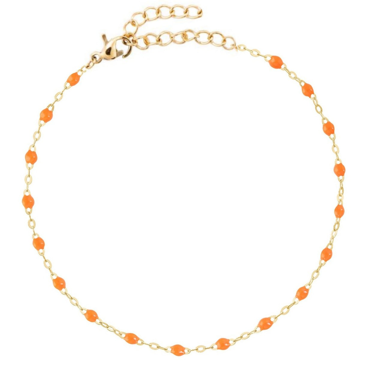 Chaîne de Cheville " Perles Résine Corail " Acier inoxydable 316L + bain d'or