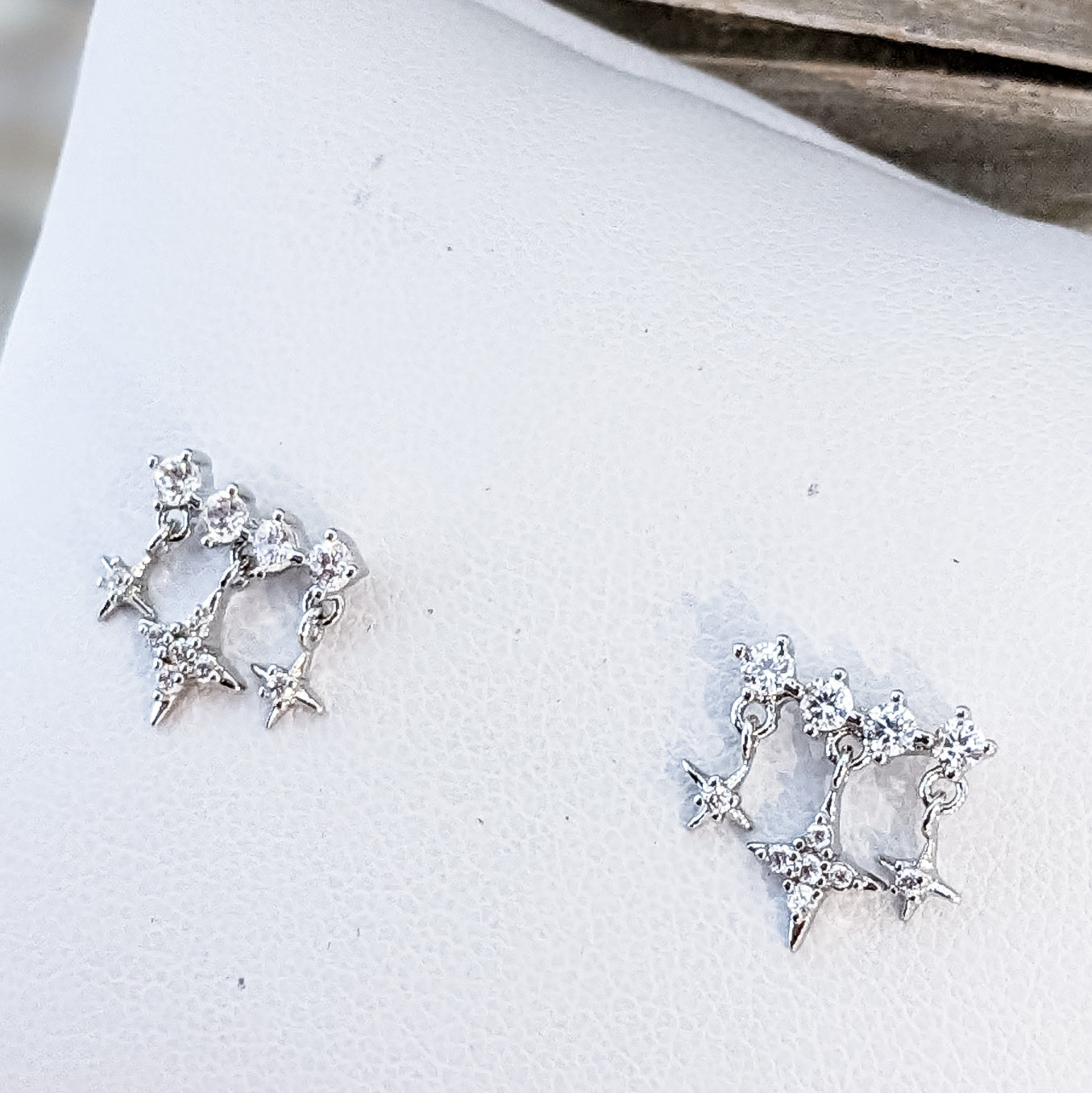 Boucles d'oreilles " Barrette zircons & étoiles " Plaqué Argent