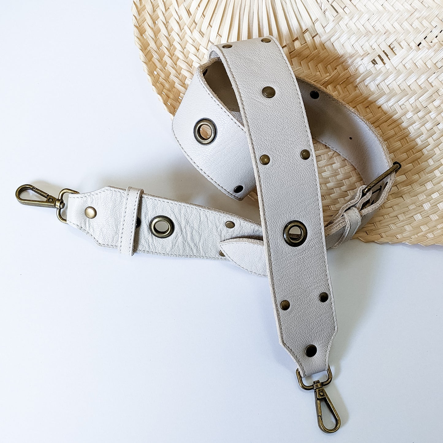 Bandoulière Maluan " Large Cuir Beige Rivets "