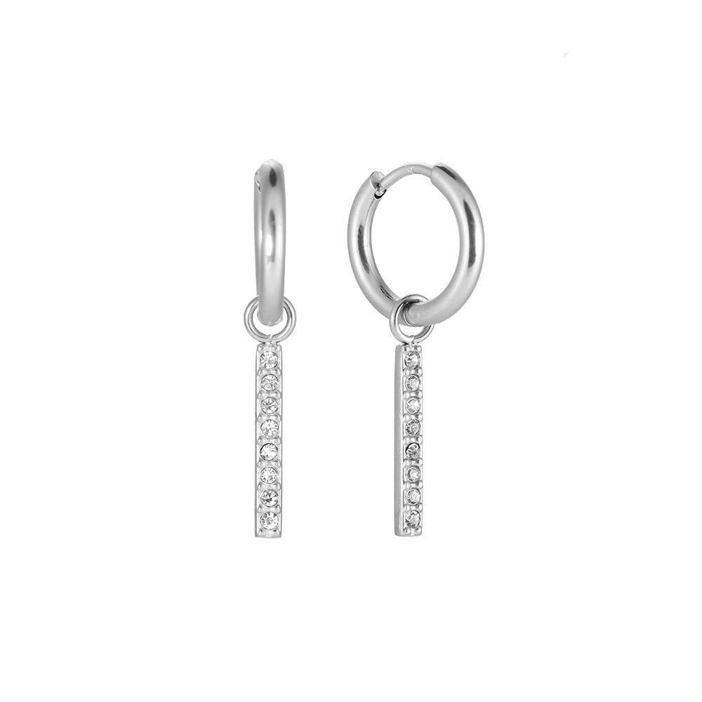 Boucles d'oreilles " Mini-créoles Barrette zircons " Acier inoxydable