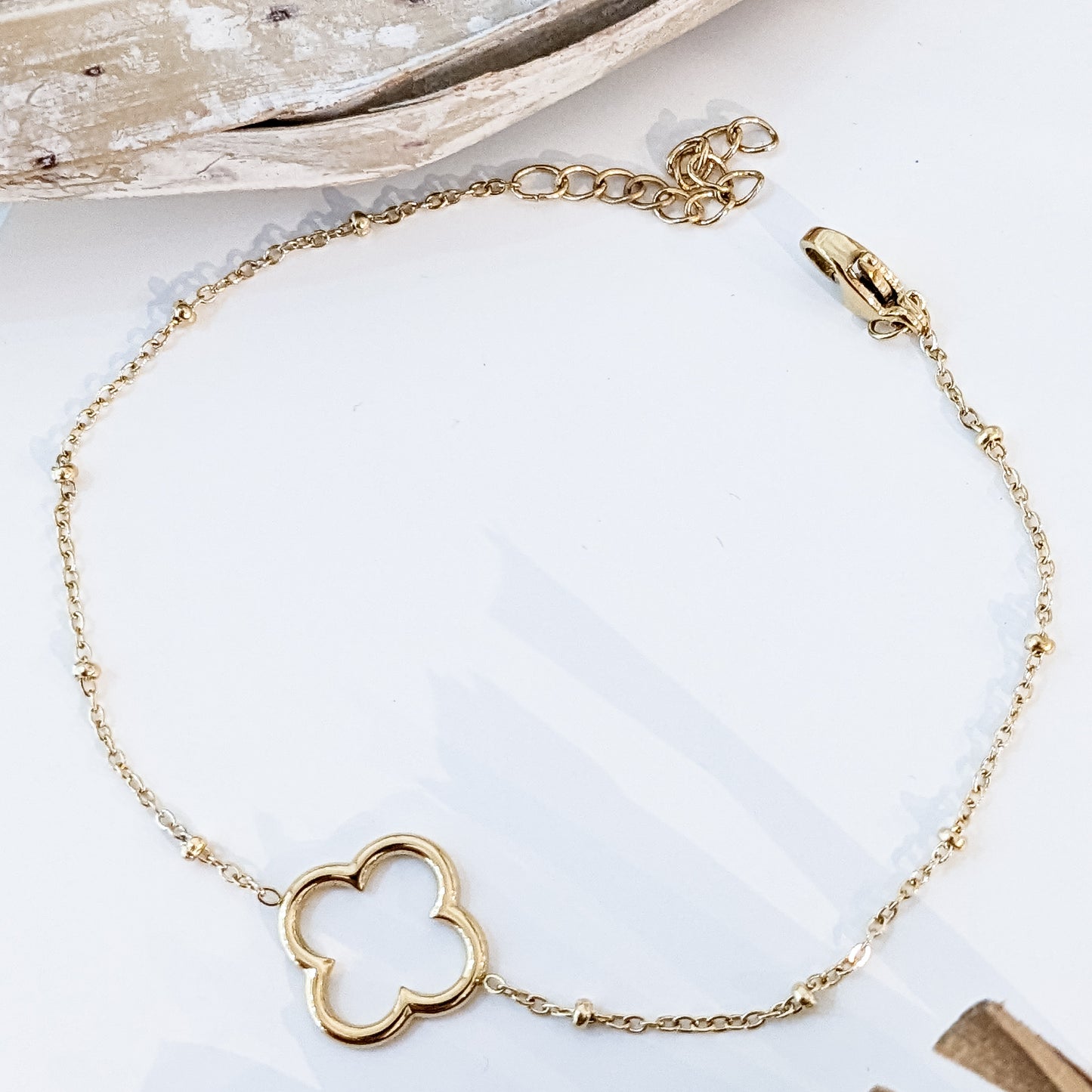 Bracelet " Trèfle ajouré " Acier inoxydable 316L + bain d'or
