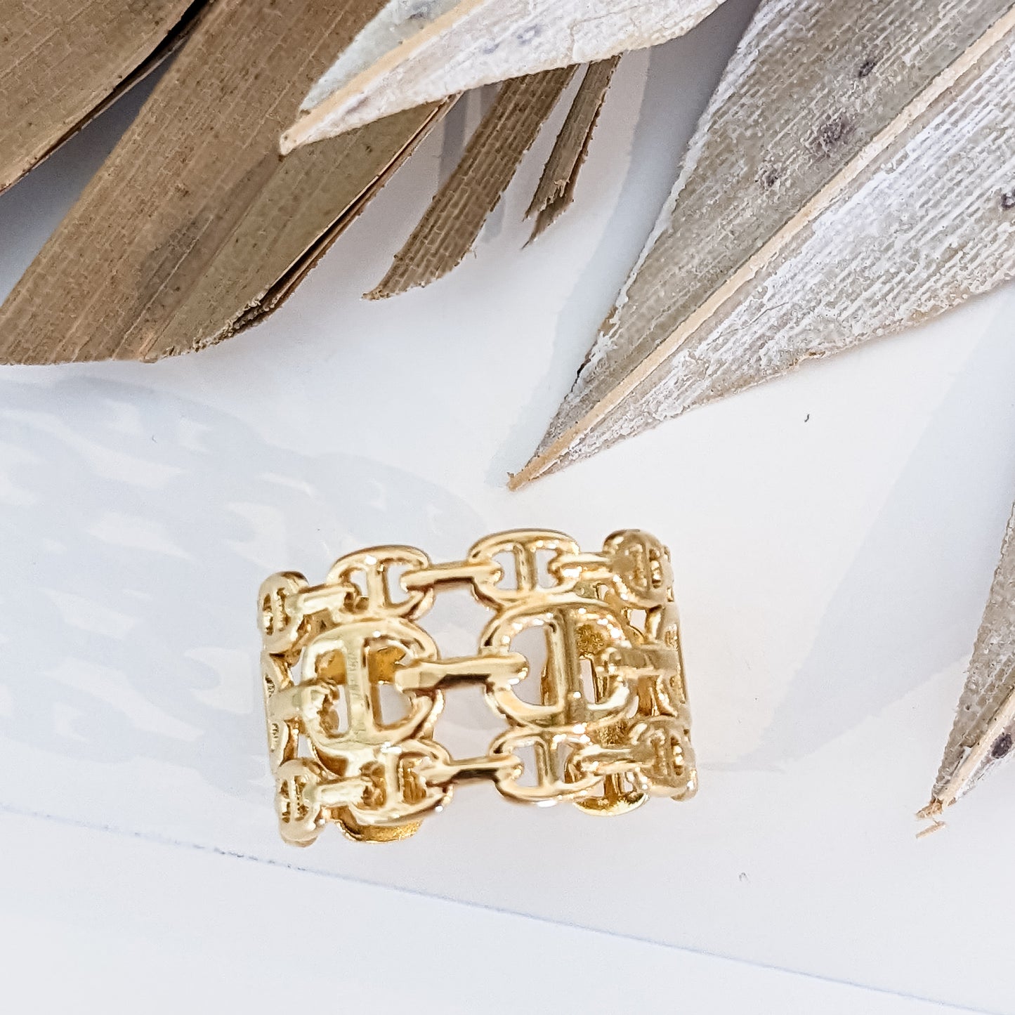 Bague ajustable " Multi Maillons Marine " Acier inoxydable 316L + bain d'or