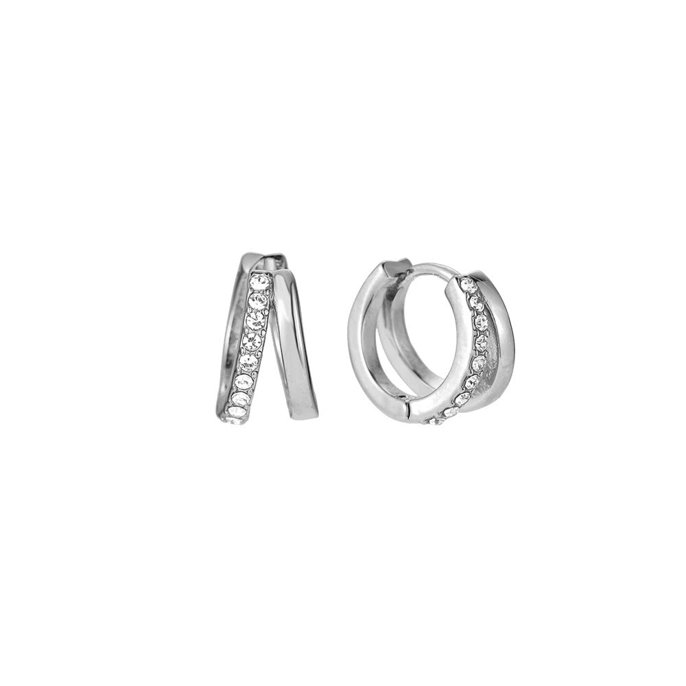 Boucles d'oreilles " Double anneaux zircons " Acier inoxydable