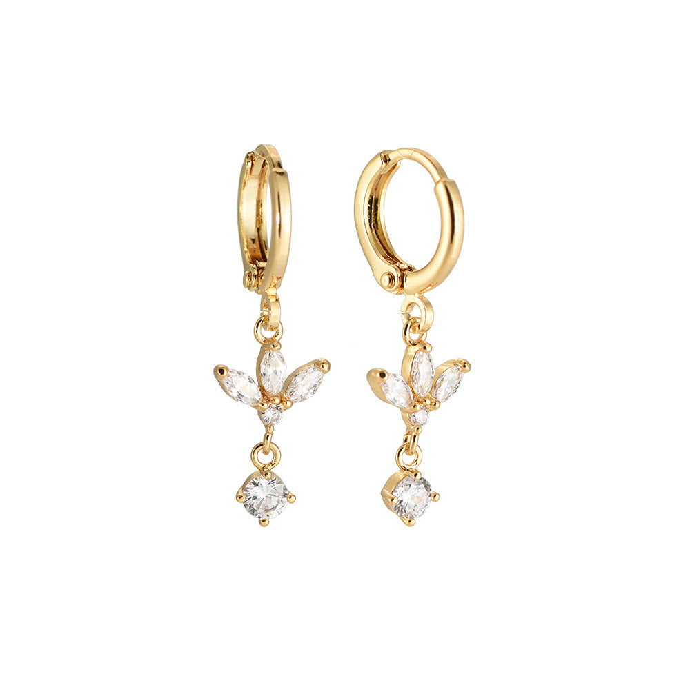 Boucles d'oreilles " Mini créoles fleur & pampille zircons " Plaqué Or