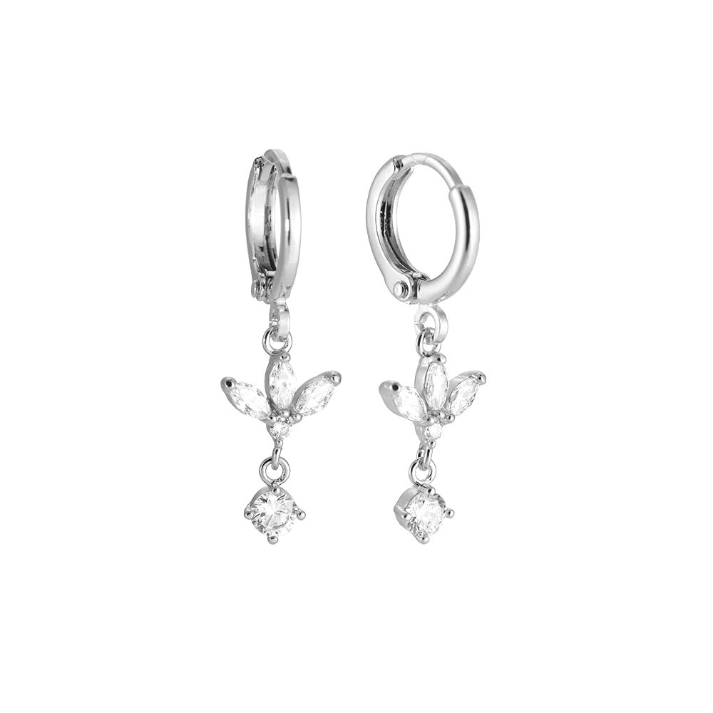 Boucles d'oreilles " Mini-créoles Fleur & pampille zircons " Plaqué Argent