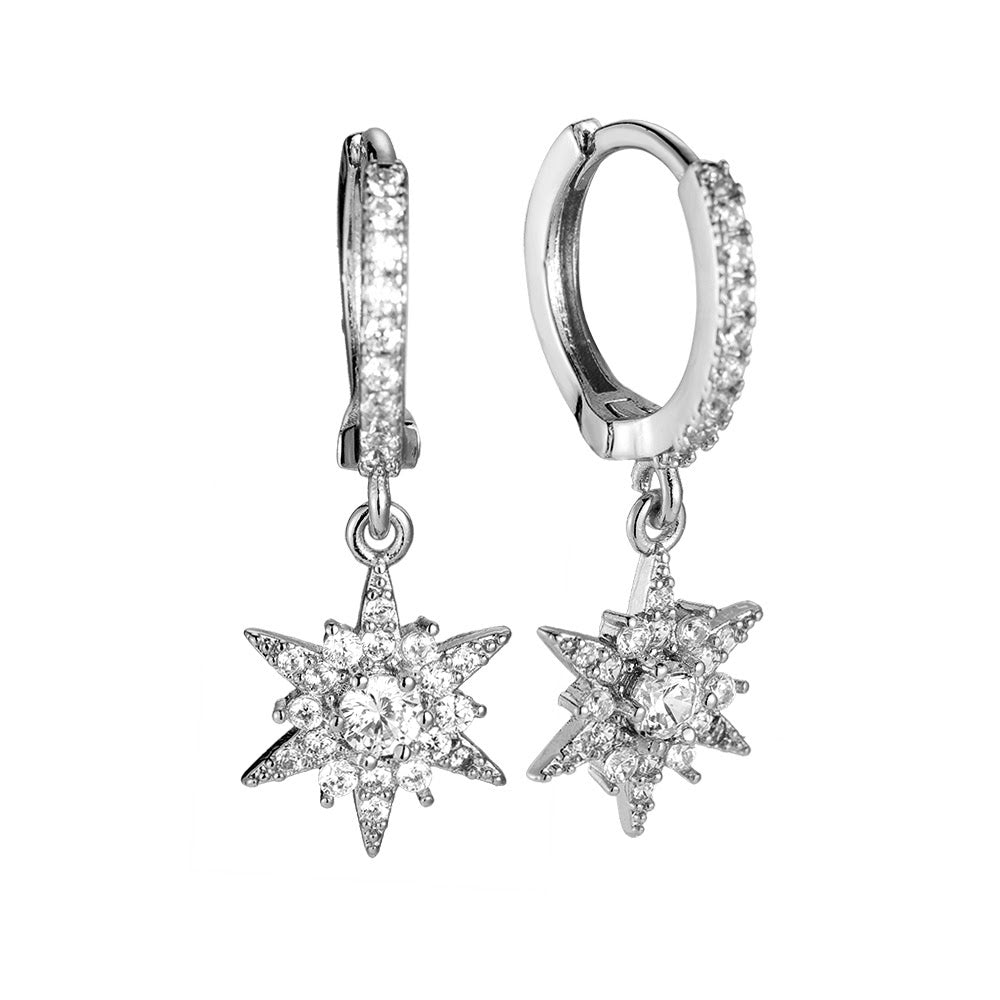 Boucles d'oreilles " Mini-créoles Étoile zircons XL " Plaqué Argent
