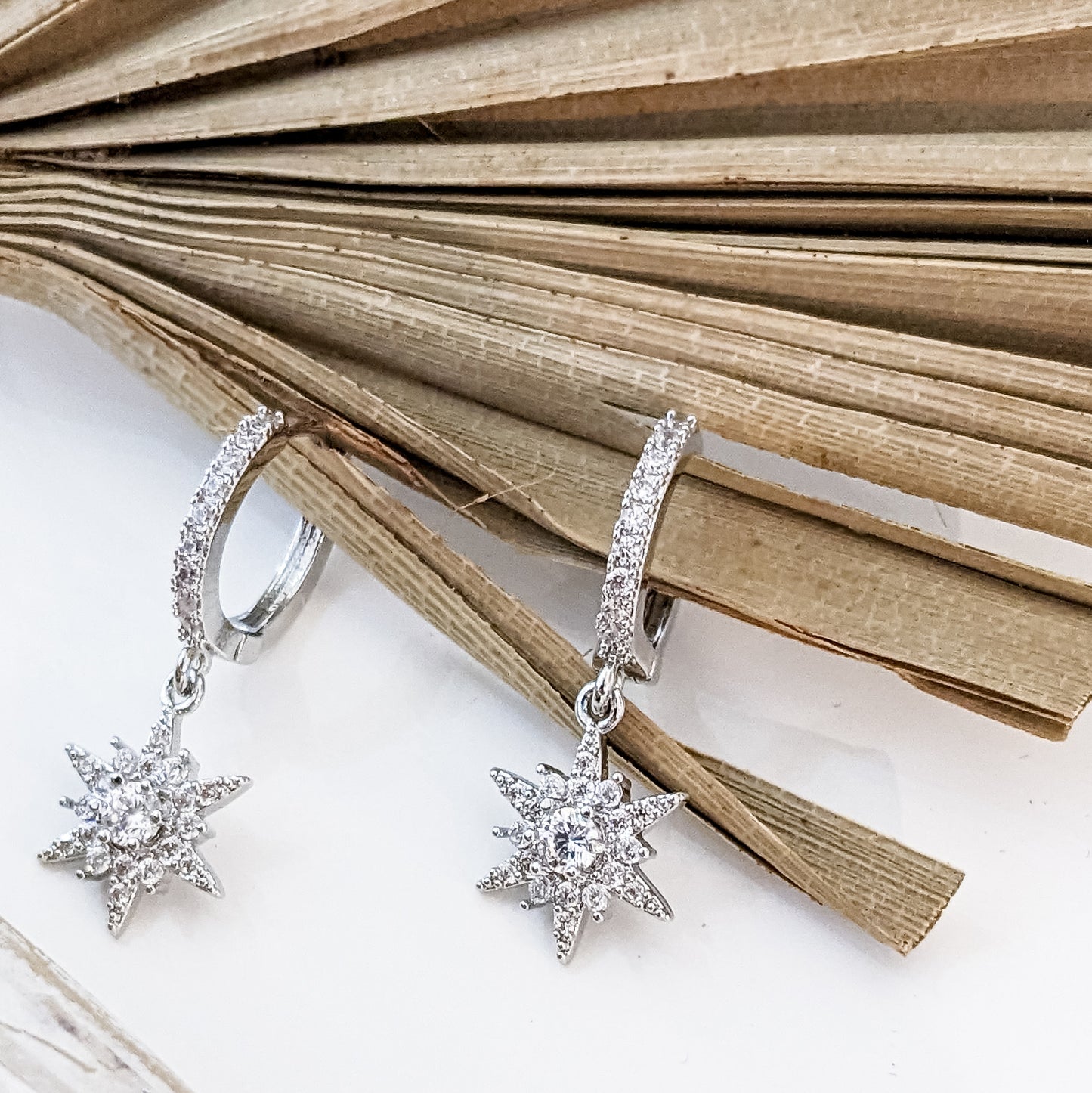 Boucles d'oreilles " Mini-créoles Étoile zircons XL " Plaqué Argent