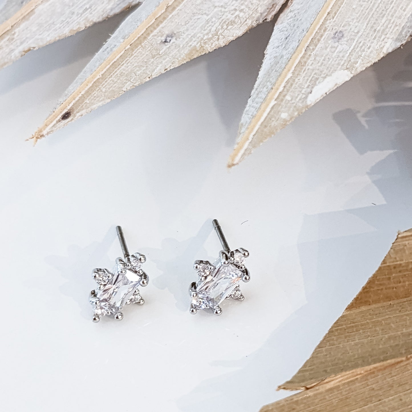 Boucles d'oreilles "cube étoilé zircons" Plaqué Argent