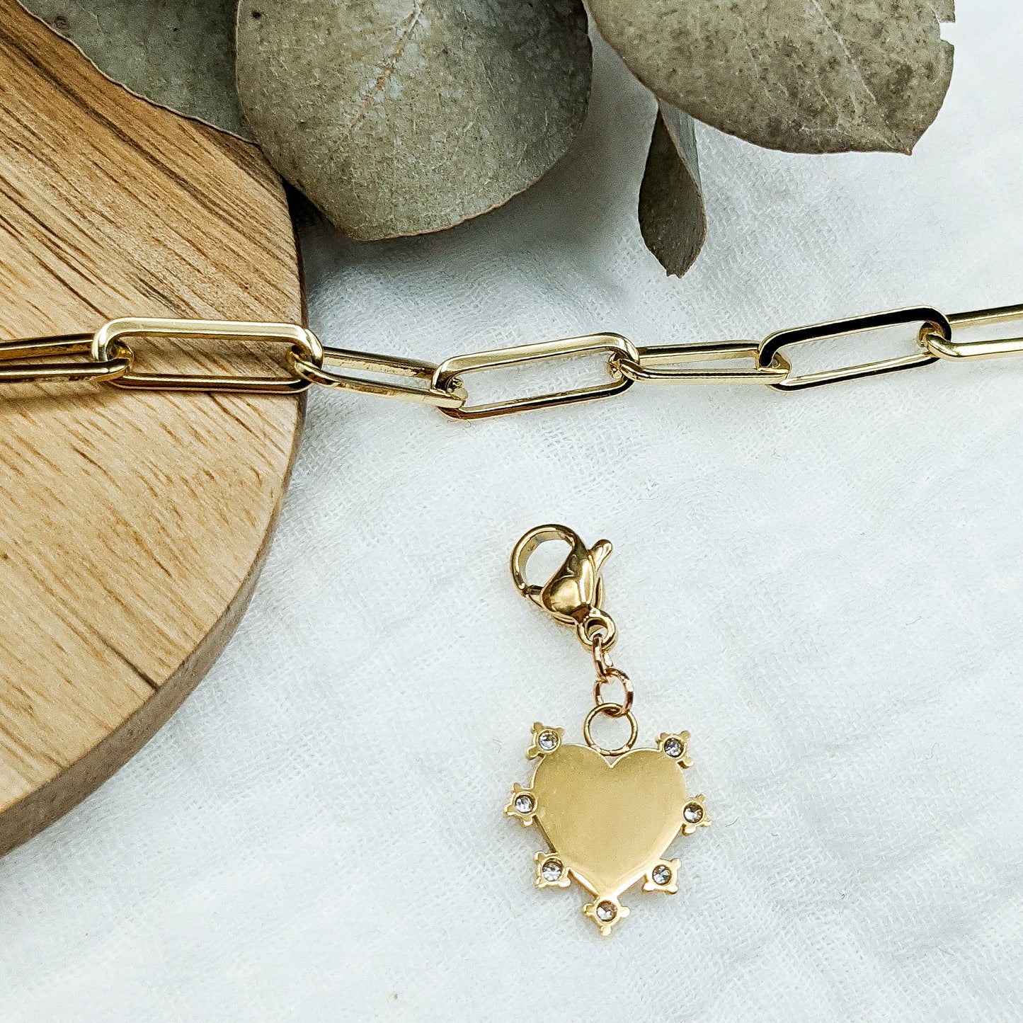 Charm's " Cœur zircons " Acier inoxydable + bain d'or