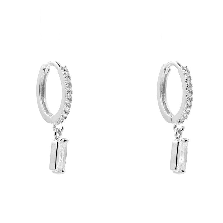 Boucles d'oreilles " Mini-créoles cube zircons " Plaqué Argent