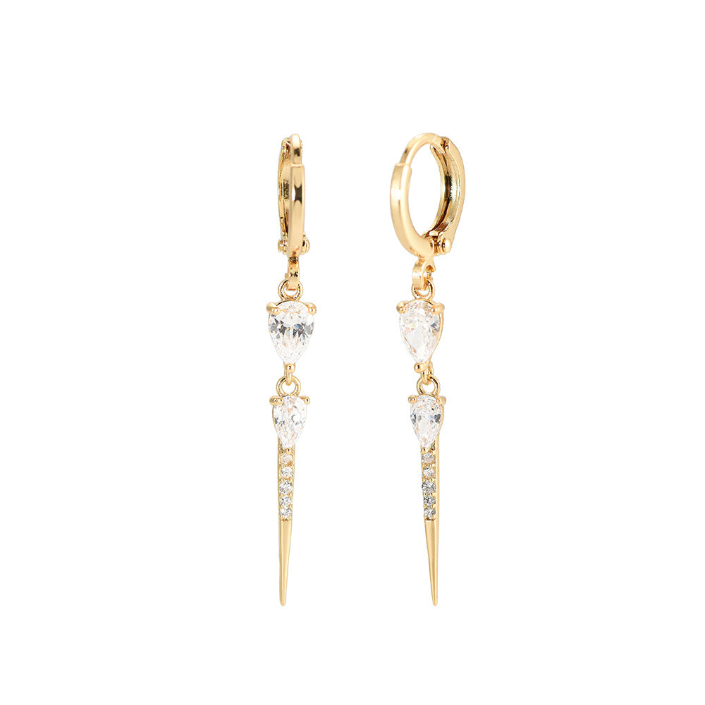 Boucles d'oreilles " Mini-créoles Gouttes & Pic zircons " Plaqué Or