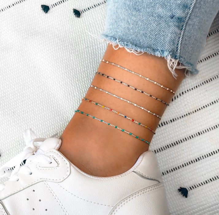 Chaîne de Cheville " Perles Résine Vert " Acier inoxydable 316L