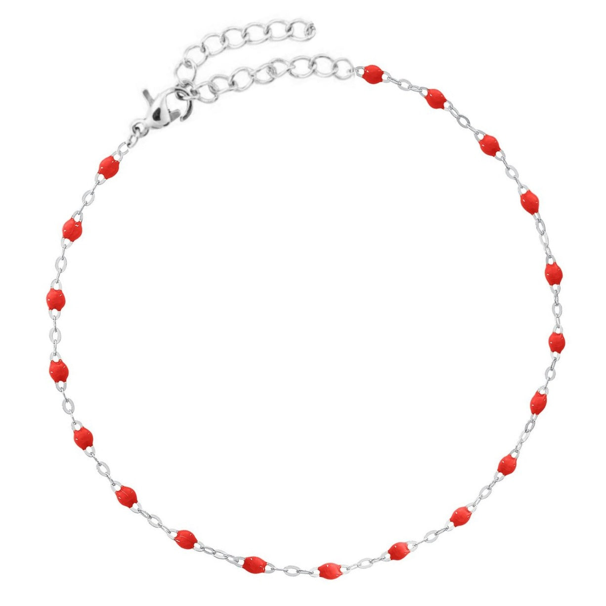Bracelet " Perles Résine Rouge " Acier inoxydable 316L