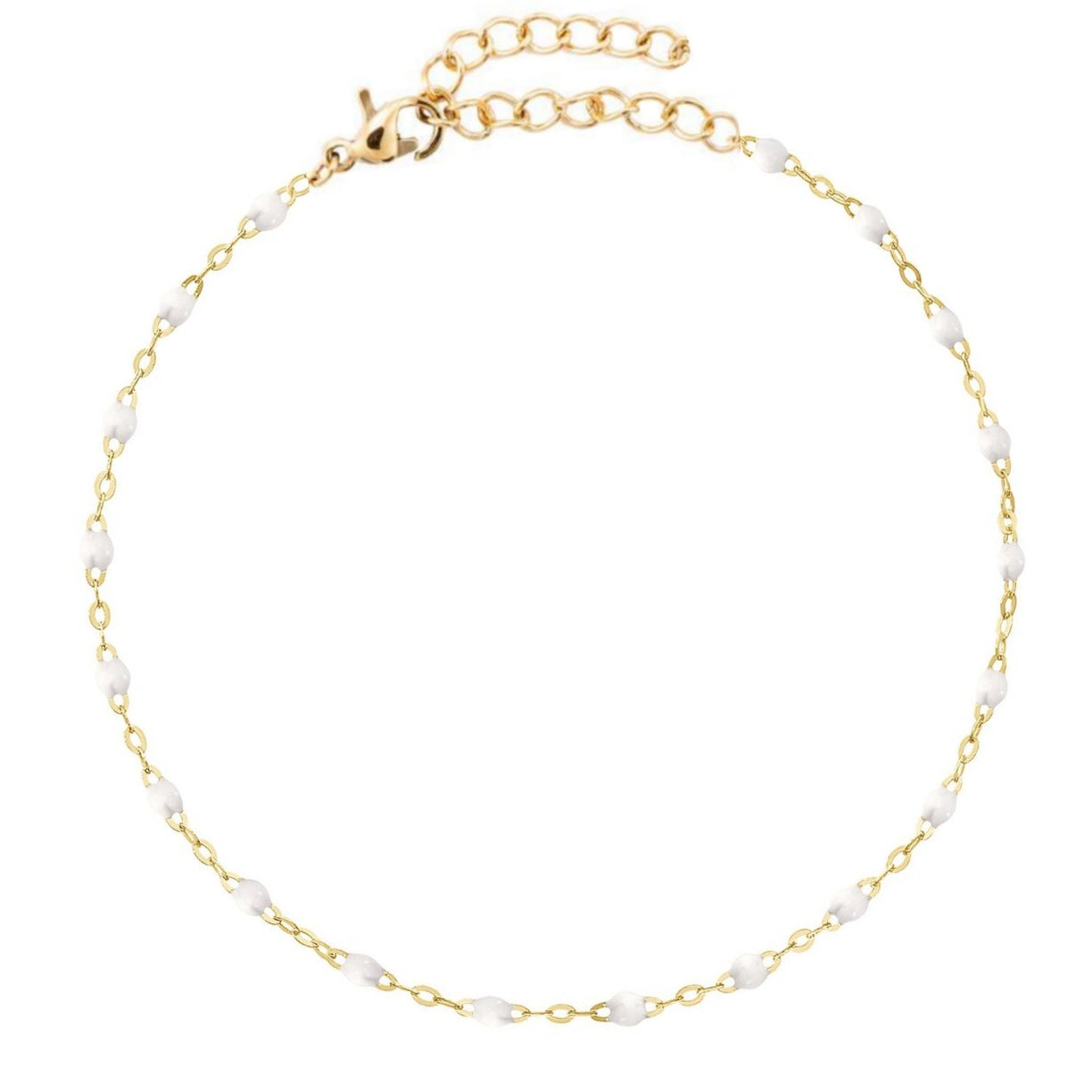 Bracelet " Perles Résine Blanche " Acier inoxydable 316L + bain d'or