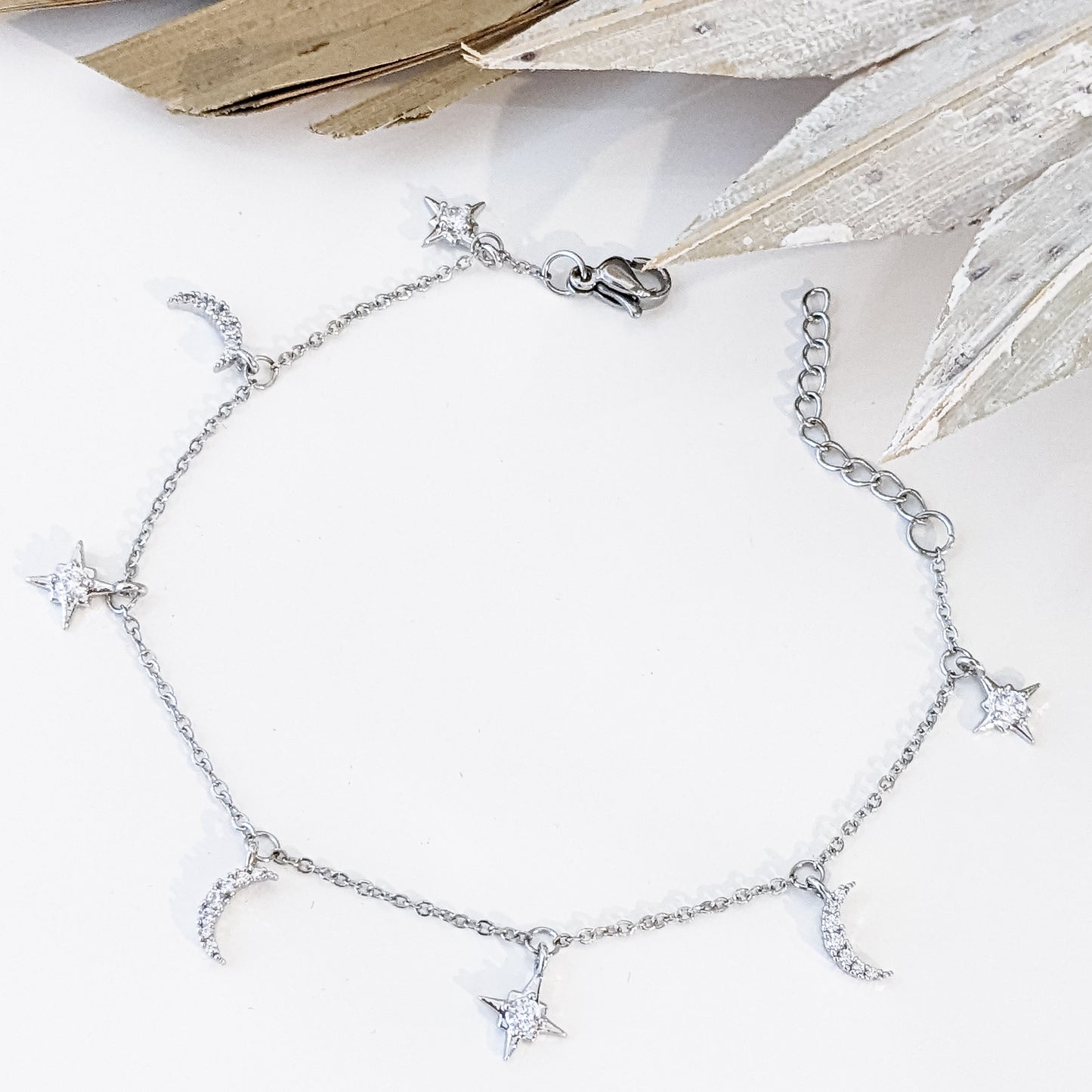 Bracelet " Étoiles & Lunes " Acier inoxydable 316L & Zirconiums