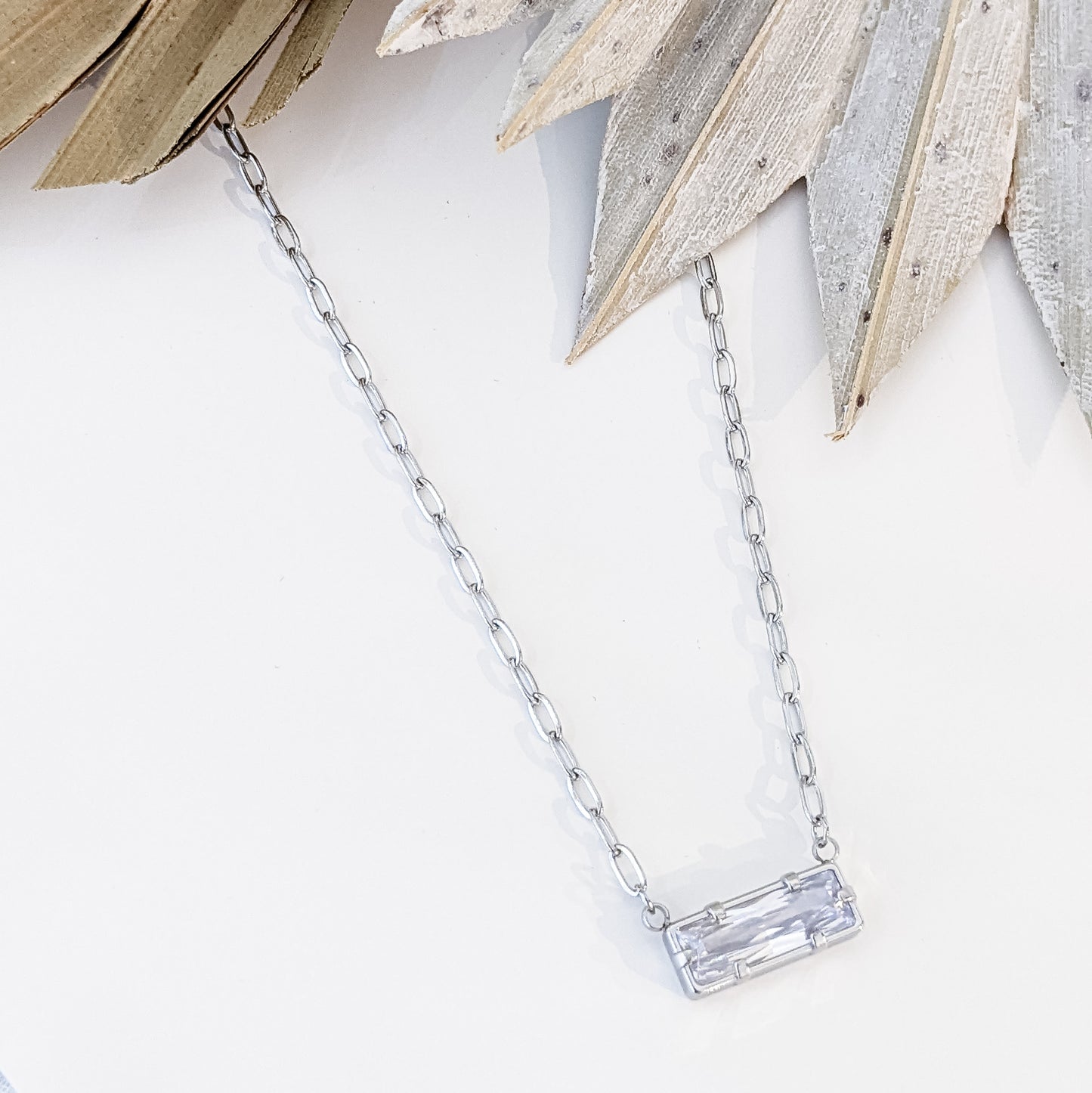 Collier " Zircon Rectangle " Acier inoxydable 316L