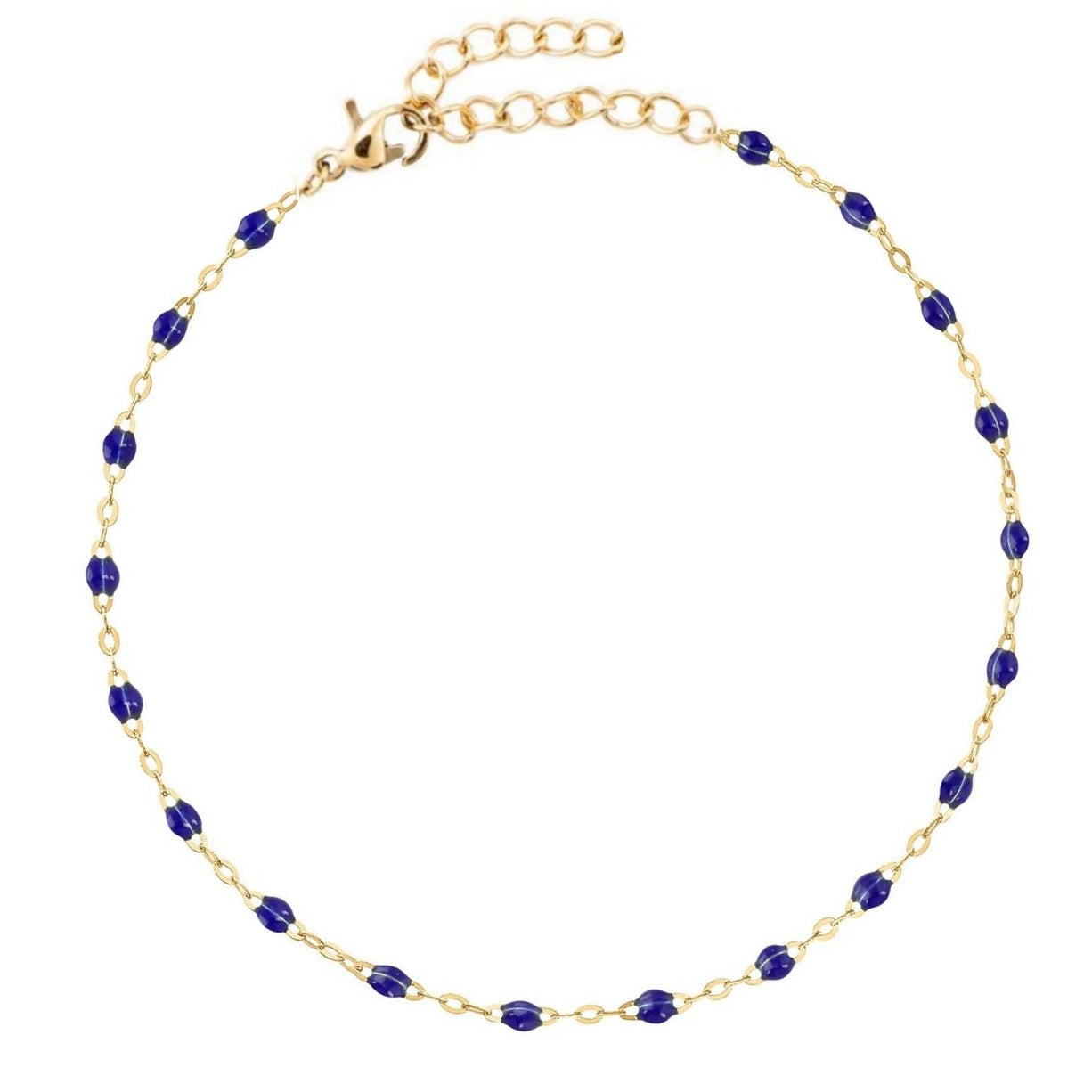 Chaîne de Cheville " Perles Résine Bleue " Acier inoxydable 316L + bain d'or