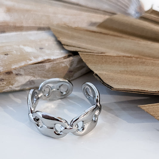 Bague ajustable " Maillons Grain de café " Acier inoxydable 316L