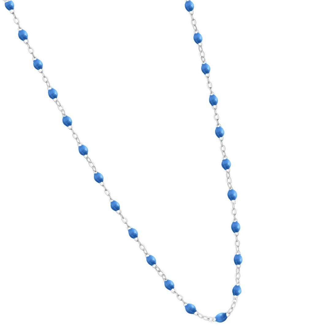 Collier " Perles Résine Bleu roi " Acier inoxydable 316L