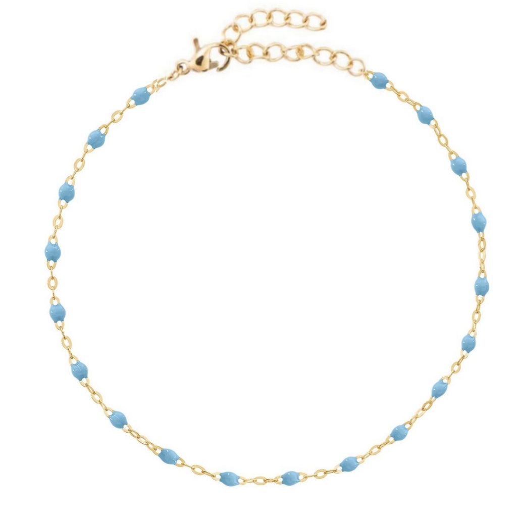 Bracelet " Perles Résine Turquoise " Acier inoxydable 316L + bain d'or