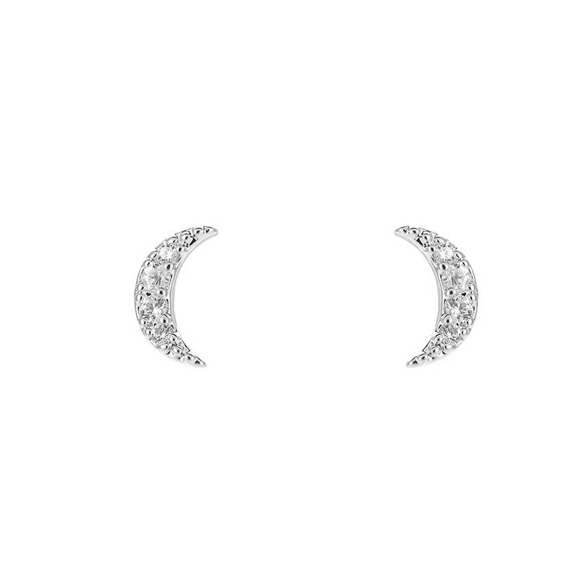 Boucles d'oreilles " Puces Lune zircons " Plaqué Argent