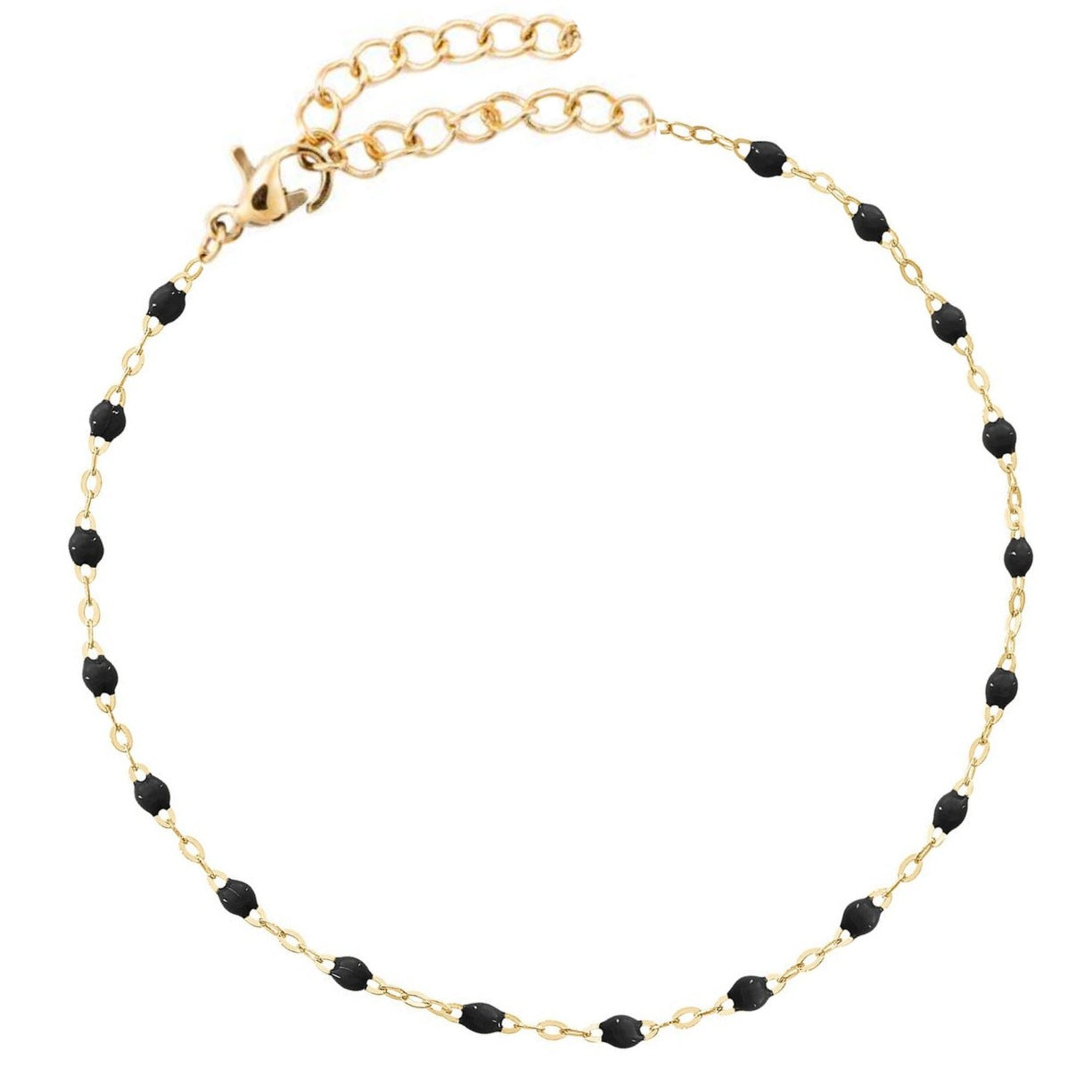 Bracelet " Perles Résine Noir " Acier inoxydable 316L + bain d'or