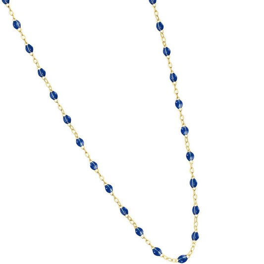 Collier " Perles Résine Bleu Lapis " Acier inoxydable 316L + bain d'or